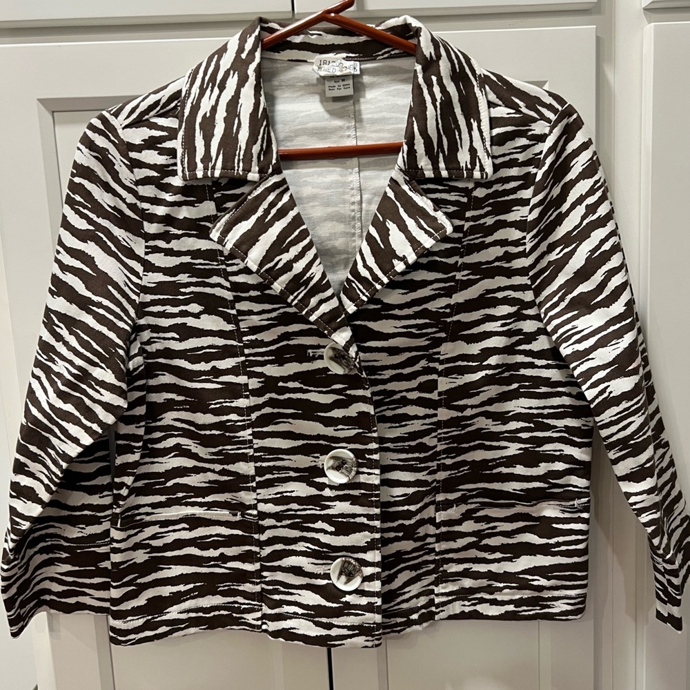 Nomadic Traders Zebra Print Blazer in Brown and White.  Size Medium. NWOT